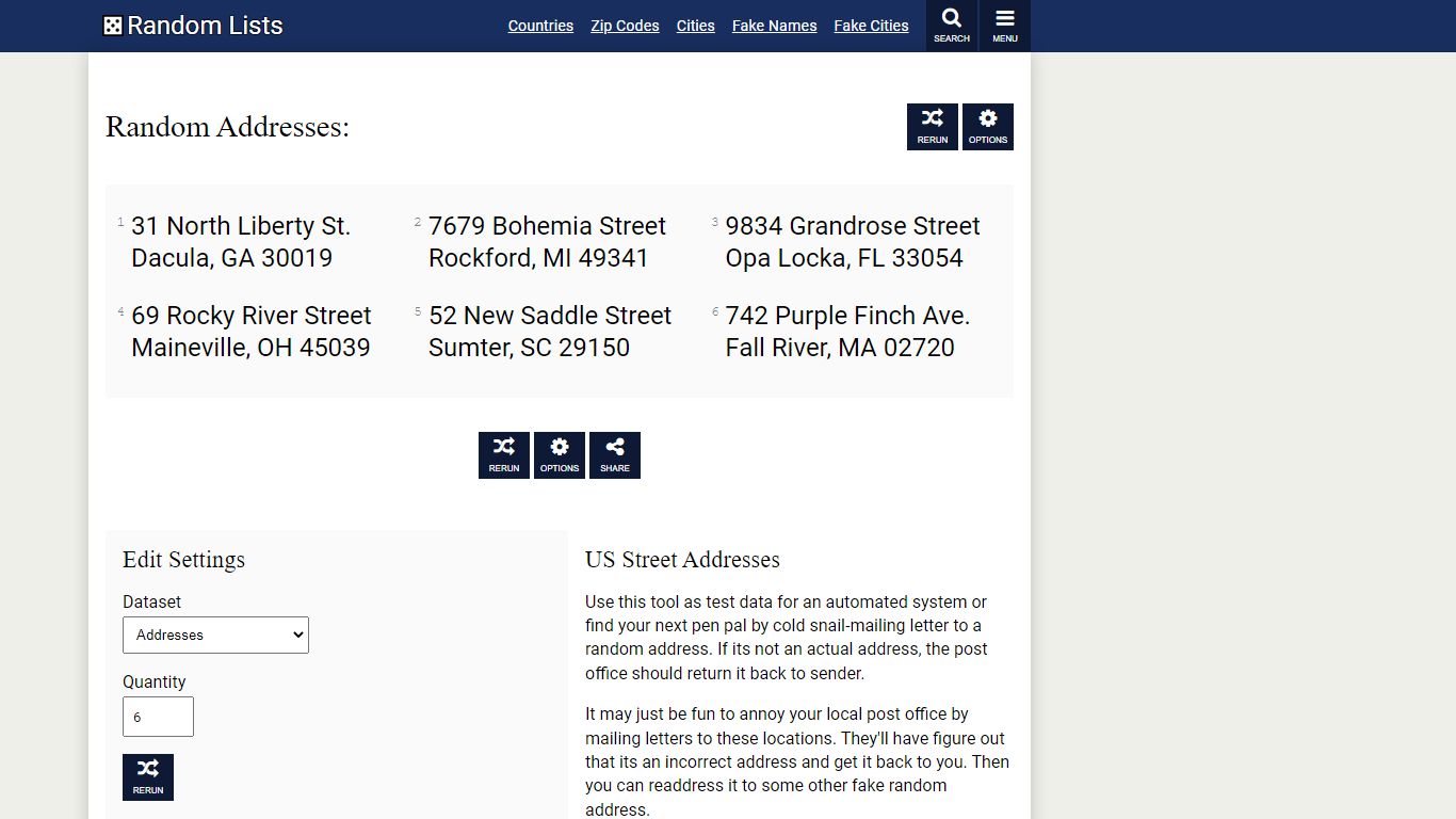 Random US Street Address — Fake address generator - Random Lists